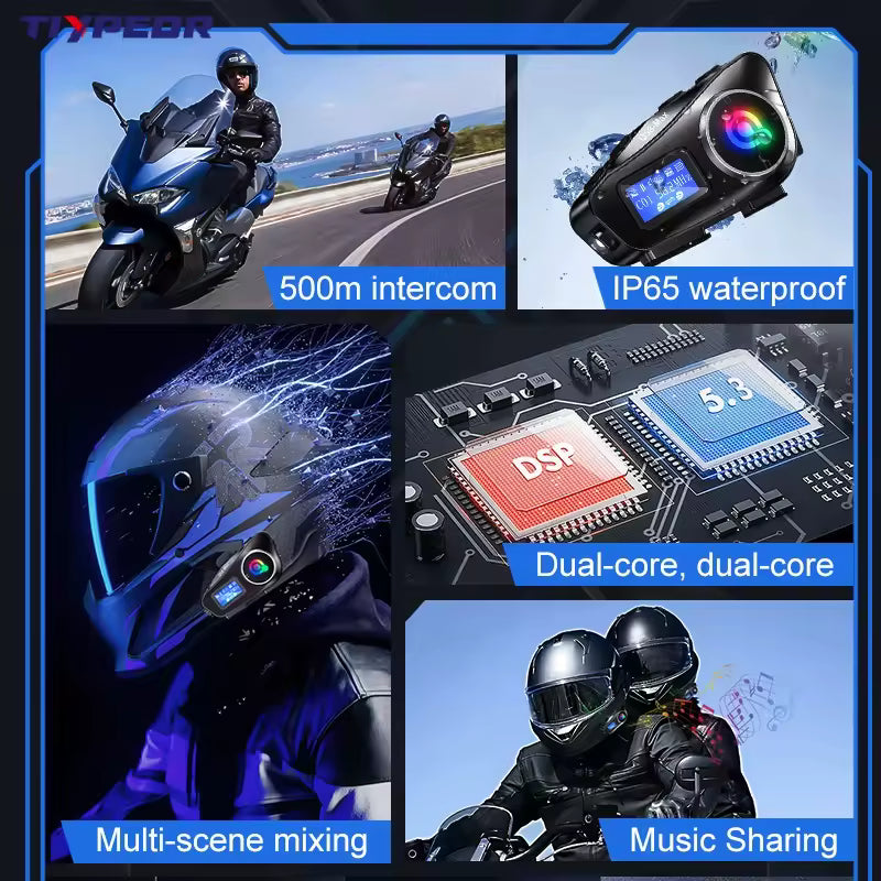 TIYPEOR Motorcycle Helmet BT Intercom LED Lighting