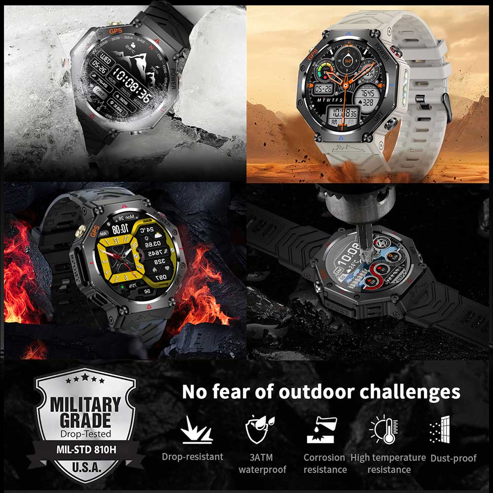 KC91 Outdoor Rugged GPS Smartwatch Flashlight Compass