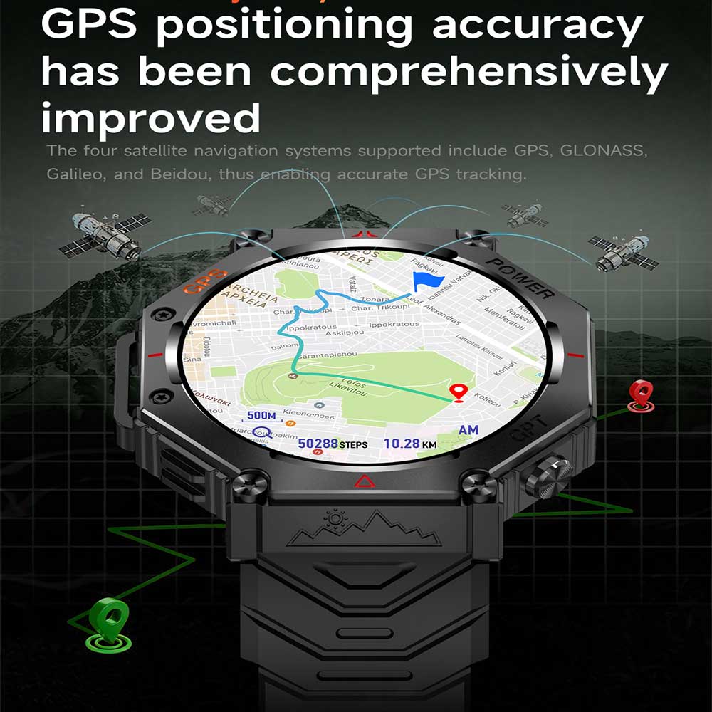 KC91 Outdoor Rugged GPS Smartwatch Flashlight Compass