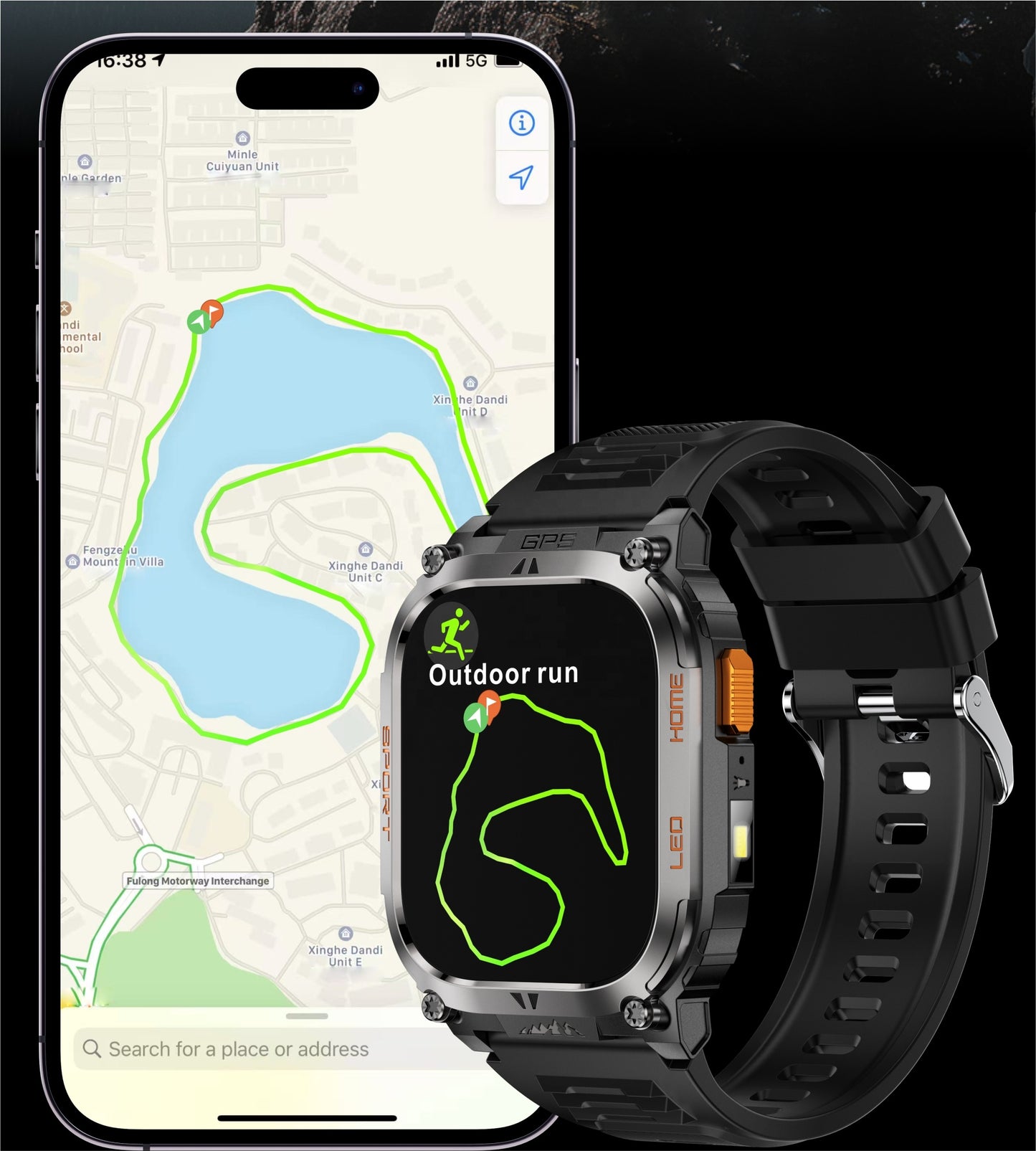 Dodobit New GPS Smart Watch DT09 with Strong Flashlight